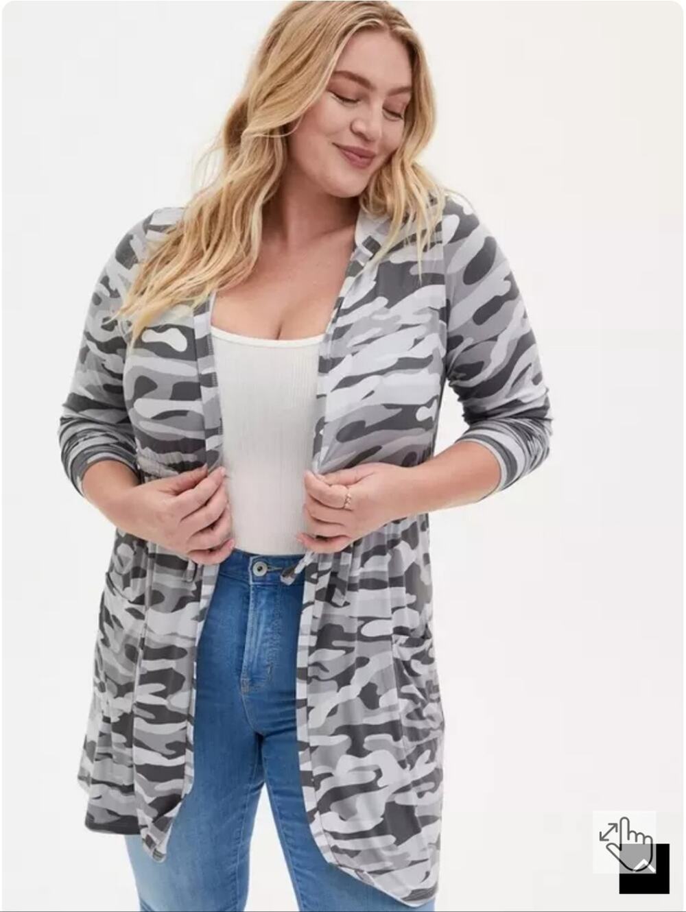 Torrid Super Soft Hooded Anorak Long Sleeve Grey Camo Size 00/10